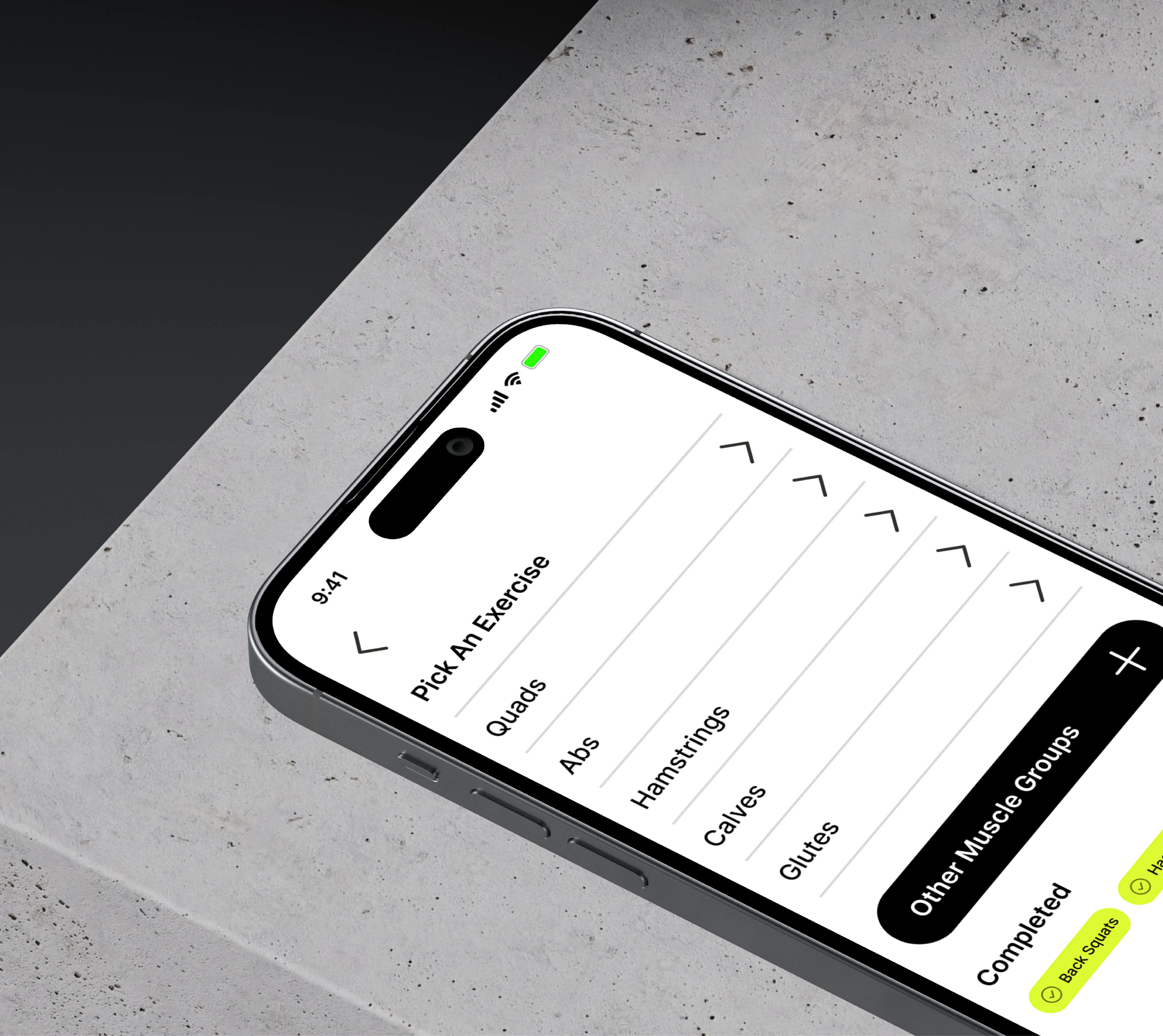 Vasa App pick an exercise screen on a physical phone mockup